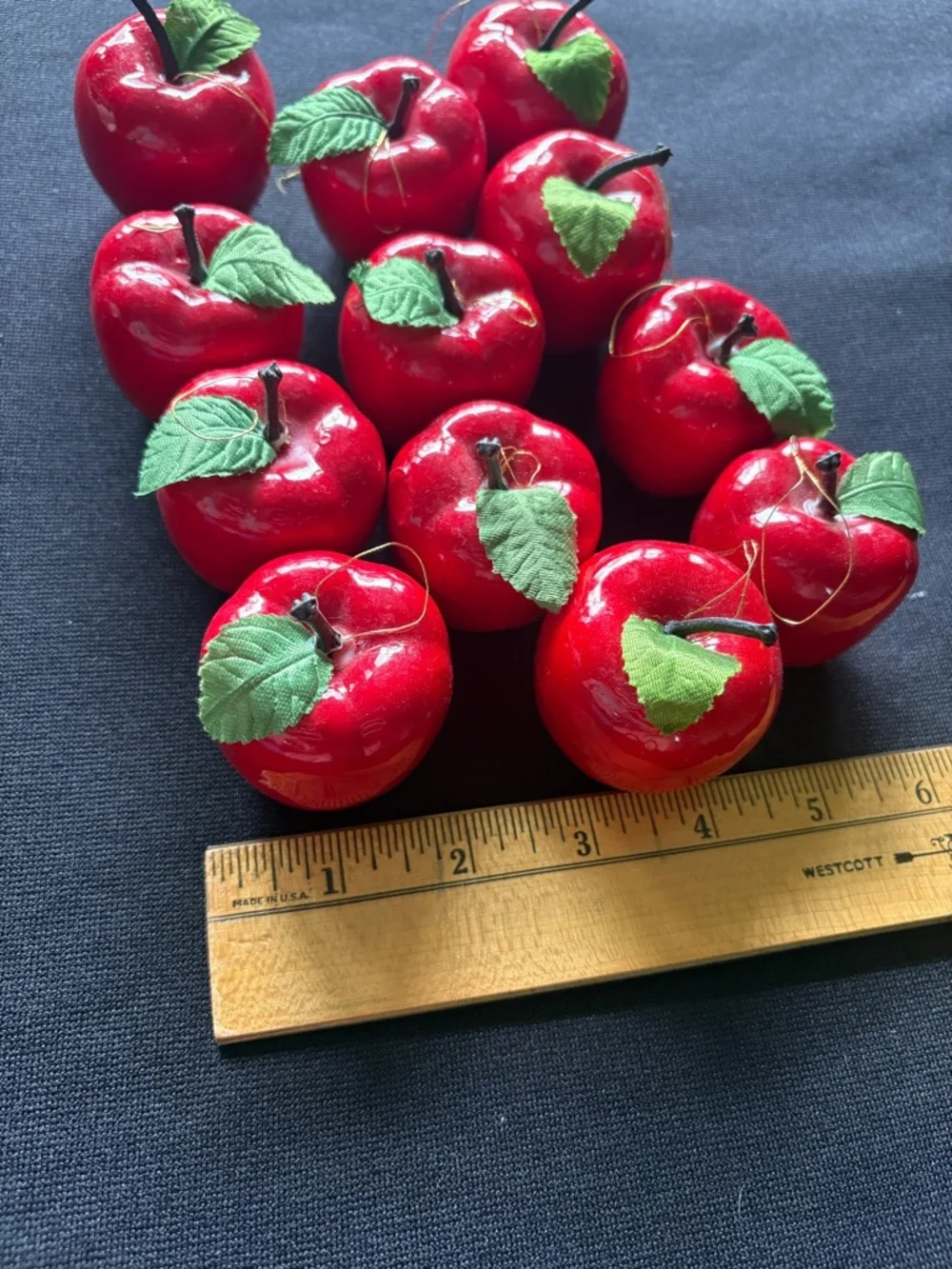 Vintage Set of 12 Red Apple Ornaments Made in Taiwan w/ Original Box